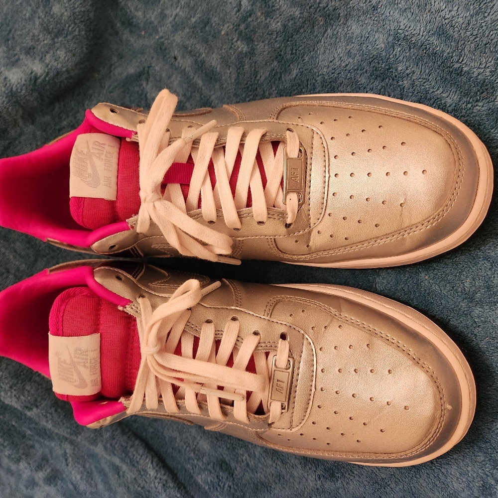 WOMEN PINK  SILVER GRAY AND WHITE NIKE AIR FORCE 1